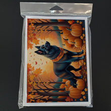 Load image into Gallery viewer, Belgian Sheepdog Fall Greeting Cards -  Blank Note Cards – 8-Pack of Artist-Designed Cards with Envelopes