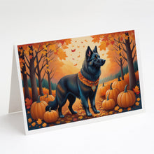 Load image into Gallery viewer, Belgian Sheepdog Fall Greeting Cards -  Blank Note Cards – 8-Pack of Artist-Designed Cards with Envelopes