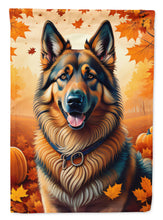 Load image into Gallery viewer, Belgian Tervuren Fall Garden Flag – Dog Surrounded by Pumpkins &amp; Autumn Leaves