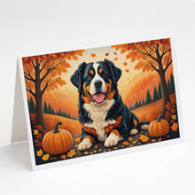 Load image into Gallery viewer, Bernese Mountain Dog Fall Greeting Cards -  Blank Note Cards – 8-Pack of Artist-Designed Cards with Envelopes