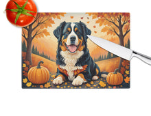Load image into Gallery viewer, Bernese Mountain Dog Fall Glass Cutting Boards – Durable, Decorative Kitchen Art Large