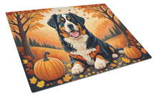 Load image into Gallery viewer, Bernese Mountain Dog Fall Glass Cutting Boards – Durable, Decorative Kitchen Art Large