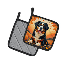 Load image into Gallery viewer, Bernese Mountain Dog Fall Pot Holders - Set of 2 Decorative Kitchen Helpers | Made in the USA