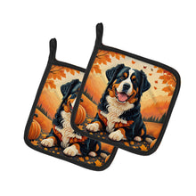 Load image into Gallery viewer, Bernese Mountain Dog Fall Pot Holders - Set of 2 Decorative Kitchen Helpers | Made in the USA