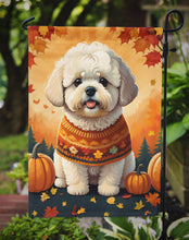 Load image into Gallery viewer, Bichon Frise Fall Garden Flag – Dog Surrounded by Pumpkins &amp; Autumn Leaves