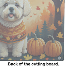 Load image into Gallery viewer, Bichon Frise Fall Glass Cutting Boards – Durable, Decorative Kitchen Art Large