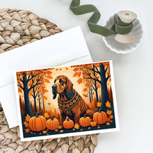 Load image into Gallery viewer, Bloodhound Fall Greeting Cards -  Blank Note Cards – 8-Pack of Artist-Designed Cards with Envelopes