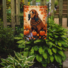 Load image into Gallery viewer, Bloodhound Fall Garden Flag – Dog Surrounded by Pumpkins &amp; Autumn Leaves