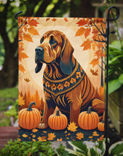 Load image into Gallery viewer, Bloodhound Fall Garden Flag – Dog Surrounded by Pumpkins &amp; Autumn Leaves