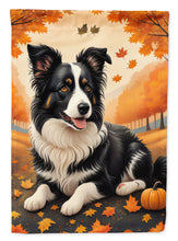 Load image into Gallery viewer, Border Collie Fall Garden Flag – Dog Surrounded by Pumpkins &amp; Autumn Leaves