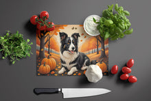 Load image into Gallery viewer, Border Collie Fall Glass Cutting Boards – Durable, Decorative Kitchen Art Large