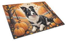 Load image into Gallery viewer, Border Collie Fall Glass Cutting Boards – Durable, Decorative Kitchen Art Large