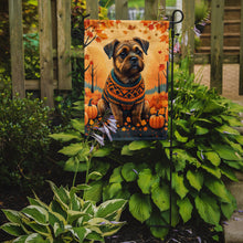 Load image into Gallery viewer, Border Terrier Fall Garden Flag – Dog Surrounded by Pumpkins &amp; Autumn Leaves