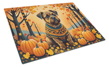 Load image into Gallery viewer, Border Terrier Fall Glass Cutting Boards – Durable, Decorative Kitchen Art Large
