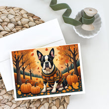 Load image into Gallery viewer, Boston Terrier Fall Greeting Cards -  Blank Note Cards – 8-Pack of Artist-Designed Cards with Envelopes