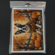 Load image into Gallery viewer, Boston Terrier Fall Greeting Cards -  Blank Note Cards – 8-Pack of Artist-Designed Cards with Envelopes