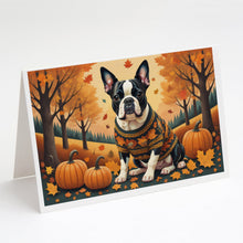 Load image into Gallery viewer, Boston Terrier Fall Greeting Cards -  Blank Note Cards – 8-Pack of Artist-Designed Cards with Envelopes