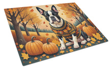 Load image into Gallery viewer, Boston Terrier Fall Glass Cutting Boards – Durable, Decorative Kitchen Art Large