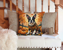 Load image into Gallery viewer, Boston Terrier Fall Throw Pillow - 14x14 Decorative Pillow – Art for Your Home &amp; Patio