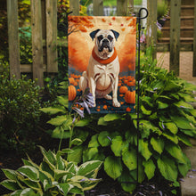 Load image into Gallery viewer, White Boxer Fall Garden Flag – Dog Surrounded by Pumpkins &amp; Autumn Leaves