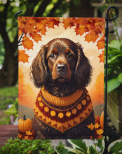 Load image into Gallery viewer, Boykin Spaniel Fall Garden Flag – Dog Surrounded by Pumpkins &amp; Autumn Leaves