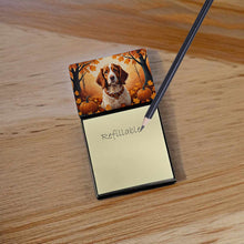 Load image into Gallery viewer, Brittany Spaniel Fall Sticky Note Holder- Refiilable Desk Accessory Note Pad