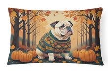 Load image into Gallery viewer, White English Bulldog Fall Fabric Decorative Pillow