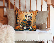 Load image into Gallery viewer, White English Bulldog Fall Throw Pillow - 14x14 Decorative Pillow – Art for Your Home &amp; Patio