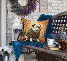 Load image into Gallery viewer, White English Bulldog Fall Fabric Decorative Pillow