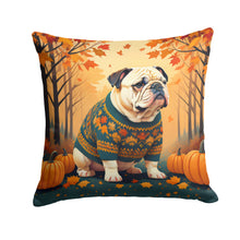 Load image into Gallery viewer, White English Bulldog Fall Fabric Decorative Pillow