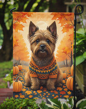Load image into Gallery viewer, Cairn Terrier Fall Garden Flag – Dog Surrounded by Pumpkins &amp; Autumn Leaves