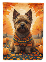 Load image into Gallery viewer, Cairn Terrier Fall Garden Flag – Dog Surrounded by Pumpkins &amp; Autumn Leaves