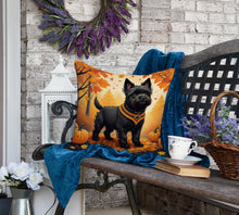 Load image into Gallery viewer, Black Cairn Terrier Fall Fabric Decorative Pillow