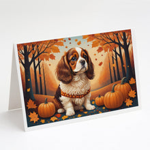 Load image into Gallery viewer, Cavalier Spaniel Fall Greeting Cards -  Blank Note Cards – 8-Pack of Artist-Designed Cards with Envelopes
