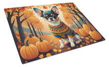 Load image into Gallery viewer, Tricolor Chihuahua Fall Glass Cutting Boards – Durable, Decorative Kitchen Art Large