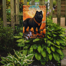 Load image into Gallery viewer, Black Chow Chow Fall Garden Flag – Dog Surrounded by Pumpkins &amp; Autumn Leaves