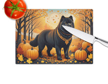 Load image into Gallery viewer, Black Chow Chow Fall Glass Cutting Boards – Durable, Decorative Kitchen Art Large