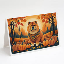 Load image into Gallery viewer, Chow Chow Fall Greeting Cards -  Blank Note Cards – 8-Pack of Artist-Designed Cards with Envelopes
