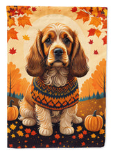 Load image into Gallery viewer, Cocker Spaniel Fall Garden Flag – Dog Surrounded by Pumpkins &amp; Autumn Leaves