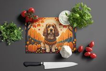 Load image into Gallery viewer, Cocker Spaniel Fall Glass Cutting Boards – Durable, Decorative Kitchen Art Large