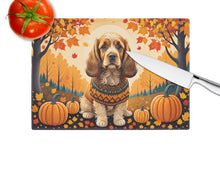 Load image into Gallery viewer, Cocker Spaniel Fall Glass Cutting Boards – Durable, Decorative Kitchen Art Large