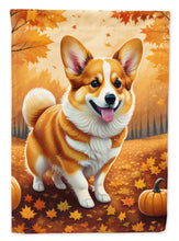 Load image into Gallery viewer, Corgi Fall Garden Flag – Dog Surrounded by Pumpkins &amp; Autumn Leaves