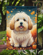 Load image into Gallery viewer, Coton De Tulear Fall Garden Flag – Dog Surrounded by Pumpkins &amp; Autumn Leaves
