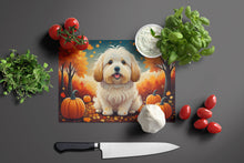 Load image into Gallery viewer, Coton De Tulear Fall Glass Cutting Boards – Durable, Decorative Kitchen Art Large