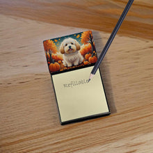 Load image into Gallery viewer, Coton De Tulear Fall Sticky Note Holder- Refiilable Desk Accessory Note Pad