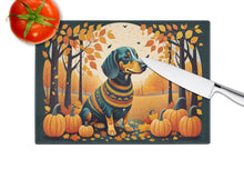 Load image into Gallery viewer, Dachshund Fall Glass Cutting Boards – Durable, Decorative Kitchen Art Large