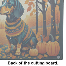 Load image into Gallery viewer, Dachshund Fall Glass Cutting Boards – Durable, Decorative Kitchen Art Large