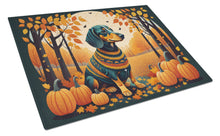 Load image into Gallery viewer, Dachshund Fall Glass Cutting Boards – Durable, Decorative Kitchen Art Large
