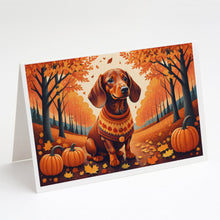 Load image into Gallery viewer, Dachshund Fall Greeting Cards -  Blank Note Cards – 8-Pack of Artist-Designed Cards with Envelopes