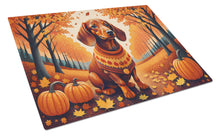 Load image into Gallery viewer, Dachshund Fall Glass Cutting Boards – Durable, Decorative Kitchen Art Large